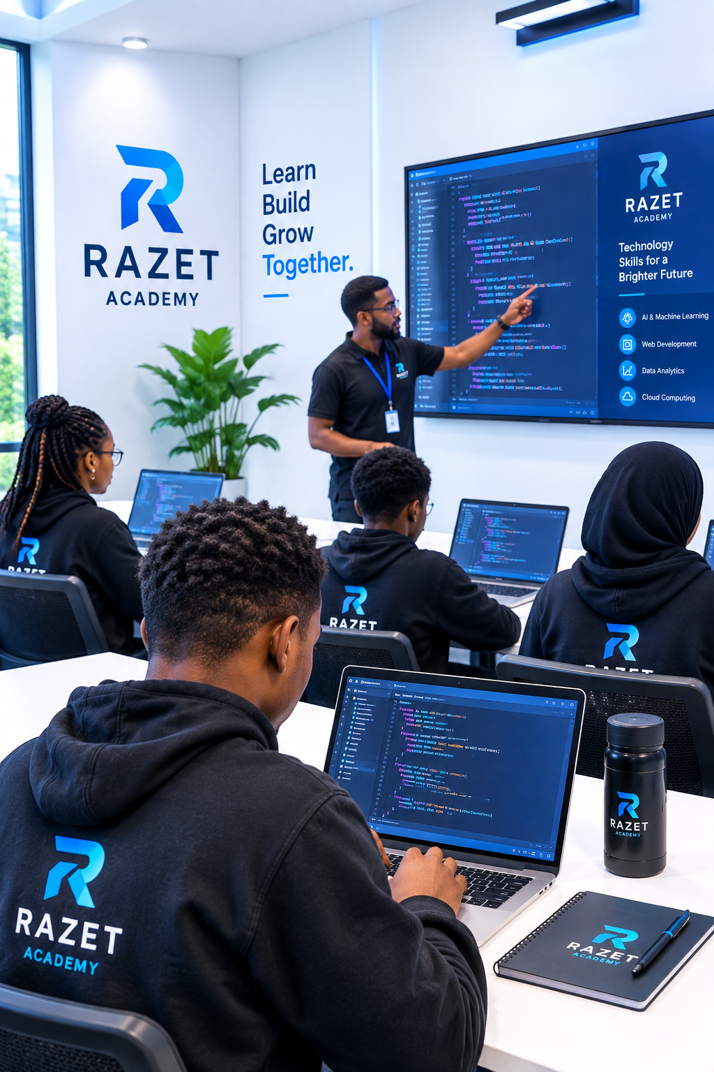 Students learning technology at RAZET Academy